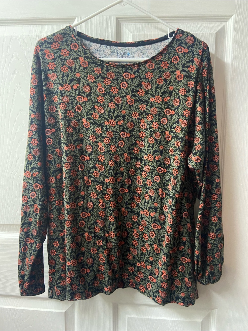 croft & barrow Black Long-Sleeve Top with Coral Floral Print Plus 2X